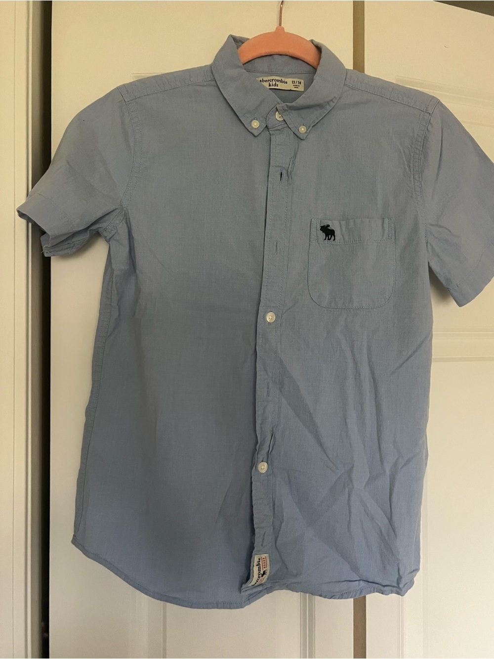 abercrombie kids Light Blue Short-Sleeve Button-Down Shirt with Chest Pocket
